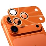 Podick カメラフィルム iPhone 17 Pro 用 カメラカバー キラキラ 9H強化ガラス 全面保護 アイフォン 17 Pro 用 カメラ保護 ピカピカ キズ防止 耐衝撃 高透過率 黒縁取り 露出オーバー防止 いphone17pro レンズカバー プロテクター オレンジ