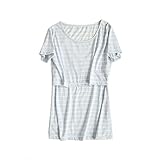 Happy Venture ボーダー柄 マタニティ 授乳Tシャツ 半袖 産前産後 ママ 綿 コットン 授乳ウエア 夏 3Colors (L, ブルー)