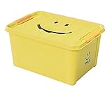スマイルボックス Ｍサイズ(イエロー) 6色 ふた付き収納 子供部屋 スタッキング可能 整理整頓 持ち手つき 持ち運び便利 カラフル かわいい 絵本収納 おもちゃを片づけ