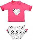 RuffleButts ラッフルバッツ 水着 ラッシュガード ビキニ UPF 50+ Candy Polka Heart / Mint Polka Star (18-24m(80cm), Candy 