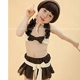 【韓国子供服】キャップ付 リボン・フリル 水着(ビキニ)【ブラウン系】／ROCOCO-I 90cm/100cm/110cm/120cm/130cm/140cm (110~120(M))