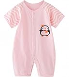 nico+(ニコプラス) ロンパース コットン100％ ペンギン 柄 ボーダー ベビー 服 ピンク 73cm