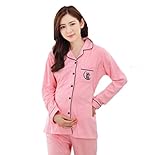 Bling Cat パジャマ マタニティ 長袖 上下 セット 前開き 授乳口 レディース 部屋着 (M, ピンク)