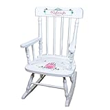 mybambino PersonalizedピンクTealプリンセス城ホワイト木製Childrens Rocking椅子