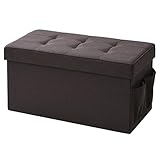 山善（YAMAZEN） 収納スツール ワイド 幅76 収納ボックス フタ付き GLS-76(BR) ブラウン_折フタ＆ポケット付