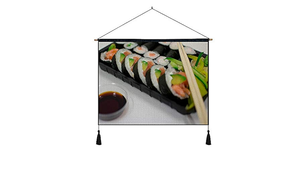 Amazon Co Jp 綿の麻 タペストリー 多機能 掛け軸 掛け物 横 50cmx40cm ロール魚野菜ライス醤油 個性 掛け軸 掛け物 掛けじく ポスター インテリア 組立式 部屋飾り壁 壁飾り ホーム キッチン