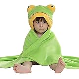 WONFASTフード付きウルトラソフトフランネルキッズベビーバスタオルアニマルバス用ラップブランケット、0-6歳 (カエル)