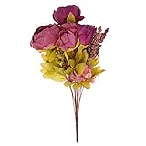 Hillrong 人工観葉植物 造花 人工花 ホーム 装飾 ヨーロッパスタイル シューティング小道具 牡丹 秋色 (B)