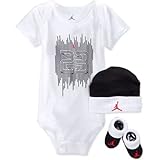 NIKE ナイキ Jordan ジョーダン 0-6months 男の子用ワイトmaze23ジャンプマンボディースーツ出産祝い3点セット（身長約60-70cm） [並行輸入品]