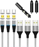 Ewise マグネット 充電ケーブル 1mx3本セット 360度回転 Micro USB Type C 対応 3A 急速充電 データ転送 QC3.0 (シルバー)