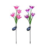 VORCOOL 2本のLEDソーラーガーデンライトリリーの芝生庭園ライトステークライト芝生通路の庭パティオプールの装飾（多色光）