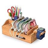 Pezin & Hulin 充電ステーション 竹製 デスクオーガナイザー ペン立って 複数のデバイスをまとめて充電可能 モバイルバッテリをスッキリ収納でき、スマホ/タブレット/スマートウォッチ/イヤホンなど対応でき