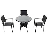 人工ラタンチェア3脚 丸テーブル1台 4点セット 強化ガラス 黒 籐 肘掛け付き 家具 ファニチャー インテリア スタッキングチェア リビング chair 椅子 南国 アジアン バリ風 リゾート ホテ