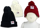 (アイラブパパ&ママ)I lovePaPa&Mama 手編み風 ポンポン アクリルニット 帽子 ニット帽 ベビーフリー レッド