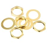 uxcell 4セット ギターナットとワッシャー 3/8"のギター入出力ジャックソケットナット 黒 ギターベース用 金