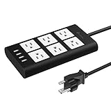 電源タップ USBコンセント6個口ACアウトレット4 USBポート一括スイッチ テーブルタップ USB充電付 雷ガード ホコリ防止シャッター付き (Black/White)