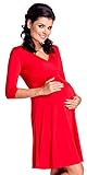 Zeta Ville 女性のマタニティプリーツAラインシルクドレス - 3/4スリーブ 946c (レッド, Medium, S)