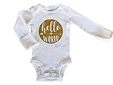 " Hello World "長袖Onesie /ボディスーツでゴールド