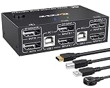 DP KVM 切替器 PC2台 モニター2台、デュアル モニター Displayport USB KVM 切替器サポート 4K@144Hz PC2台、キーボード、マウス、モニターを共有
