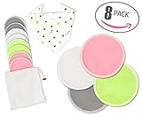 Reusable Nursing Pads by ECO-MA - (4 Pairs) + FREE Laundry Bag & Bandana Bib - Natural Organic Bambo