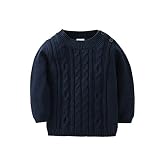 SSJH 子供 ニット セーター カットソー トップス クルーネック 長袖 無地 ホワイト/ブルー/ピンク３色 女の子 男の子 兼用　80～100ｃｍ