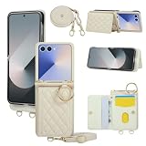 TEDTIKJT Galaxy Z Flip7 5G ケース PUレザー ギャラクシーZ Flip7 5G ケース 手帳型 Galaxy Z Flip7 5G 携帯カバー SC-55F 携帯ケース背面カバー ショルダーストラップ 収納ポケット手帳型 フィンガーループ付きの保護ケース スタンド機能 スマホケース galaxy Z Flip7 5G 6.9インチ対応 - アプリコット
