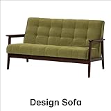 ファブリックと天然木の北欧デザイン 2人掛けソファ グリーン