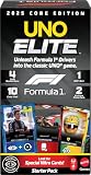 Mattel Games UNO Elite Formula 1 2025 コアエディション スターターパック カードゲーム ゲームブースターパック4個&プロモーションカード2枚付き 子供、ファン、家族、ゲームナイト向け
