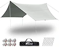FIELDOOR ヘキサ タープ Mサイズ 440×470cm 【ライトグレー】 収納 キャリーバッグ＋ロープ＋ペグ＋アルミ自在金具付 4～6人用 UVカット シルバーコーティング