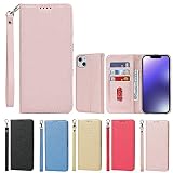 アイフォン 14 ケース for iPhone 14 手帳型 ケース for iPhone14 case for iPhone 14 手帳 財布型ストラップ付き 明るい色 PU皮革 内蔵マグネット 携帯カバー カードポケット スタンド機能 便利 ピンク
