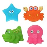 TOYMYTOY バスおもちゃ　お風呂用おもちゃ　バストイ　海の動物　幼児と子供のおもちゃ　口から水を噴出することができ　4個セット