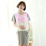 M&M Mymoon 妊婦母乳養育の夏綿花は産婦パッチワークワンピースストライプパッチワークシャツを看護します