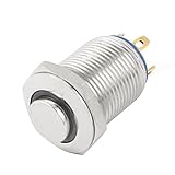 SODIAL(R) 緑色LEDランプSPST 12ミリメートルパネルマウント瞬間的な金属押しボタンスイッチ