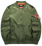[フォセース] フライトジャケット MA-1 ミリタリー ジャケット メンズ ブルゾン カジュアル 薄手or厚手 ファッション 春 秋 冬 (L, グリーン（中綿）)