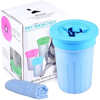 犬 足洗い Fohil 足洗いカップ ペット用 足クリーナー お散歩 足の汚れ 洗浄でき 飛沫を溢れる防止 お手入れ タオル付き 中型/大型犬用 青