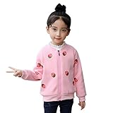 POTOJP キッズ服 いちご柄 子供 カーディガン コットンブレンド製 長袖 ジャケット 子供服 女の子 幼児 アウター 春秋冬 防寒 保温 上着 (100, ピンク)