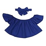 Domybest　ベビー服　子供服　女の子　トップス+ヘアバンド　2点セット　Tシャツ　ブラウス　オフショルダー　女の子　ガールズ　 春　夏　秋　通園 日常着　お出かけ　 カジュアル (90（1-2歳