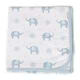 Saranoni 100% Cotton Swaddle Luxury Baby Blanket Elephant Blue [並行輸入品]