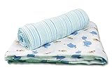 Spasilk 100% Cotton Muslin Swaddle Blankets, Blue Elephant, 2 Count by Spasilk