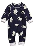 (ラランドリー) laraandlory 秋冬 ベビー 赤ちゃん 子供服 長袖 カバーオール ロンパース シカ柄 ストレッチ 男の子 (70/0-3ヶ月, 紺色)