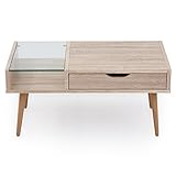 テーブル センターテーブル 収納 ガラス天板 リアル木目 引き出し ナチュラル Sタイプ オーク