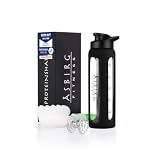 Asbirg | 700ml ガラス製 プロテインシェーカー – BPAフリー & 漏れ防止 – 目盛り付き & シリコンスリーブ付き – ジム/スムージー/シェイク用 | ブラック