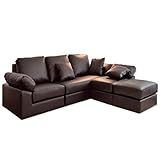 タンスのゲン カウチソファ レザー ポケットコイル仕様 クッション付き 3人掛けタイプ ブラウン