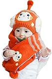 (セドン) Cedon ベビー キッズ 帽子 マフラー セット 冬 あたたか かわいい 防寒 ニット帽 選べる7カラー (オレンジ)
