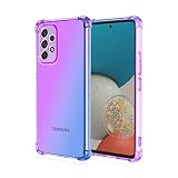 Samsung Galaxy A53 5G対応ケース グラデーションカバー 四角エアクッション 耐衝撃 SC-53C SCG15適用クリアTPUソフトケース 全面保護 軽量 落下防止 docomo Galaxy A53 5G SC-53C au SCG15用スマホ透明保護カバー ブルー＆パープル