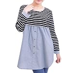 ボーダー マタニティ ワンピース ゆったり 授乳 服 (02 長袖 ブルー L)