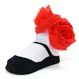 (マッドパイ)Mud Pie ベビー フラワーモチーフソックス/靴下 Socks 173423 ブラック/ホワイト/レッド 0-12M(0～12ヶ月) [並行輸入品]