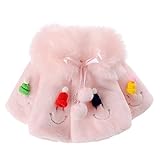 Tortor 1bacha(JP) ベビー服 女の子 フェイクファー コート ふわふわ ポンポン リボン ストール マント 赤ちゃん服 笑顔 ガールズ フォーマル服 秋冬 通園 通学 結婚式 パーティ