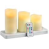 VonHaus Rechargeable Electric Candles - Set of 3 x Battery Operated Flameless LED Real Wax Pillars w