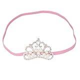 ノーブランド品 赤ちゃん　女の子　ヘッドバンド　ヘッドバンド　クラウン　ラインストーン　人工パール　写真撮影　小道具　髪飾り　全10色選べる - ピンク